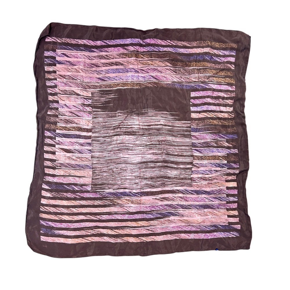 Vtg Honey Japan Silk Square Scarf Brown Purple Head Neck Purse Wrap Bandana